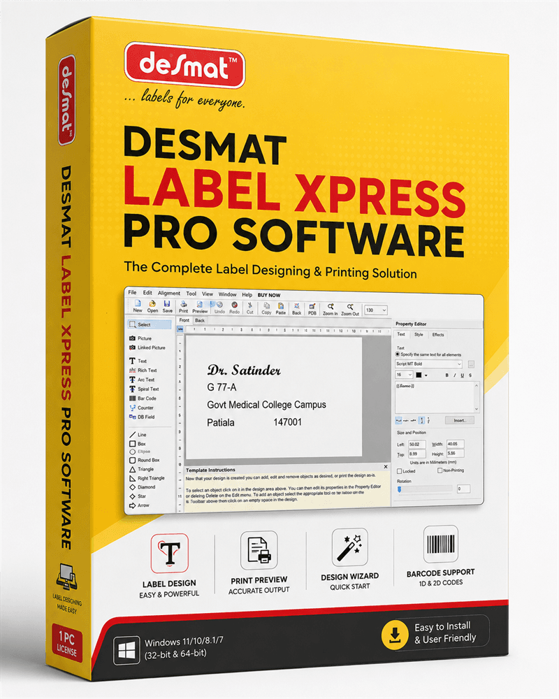 Desmat LabelXpress Pro, the complete label designing and printing solution for Windows